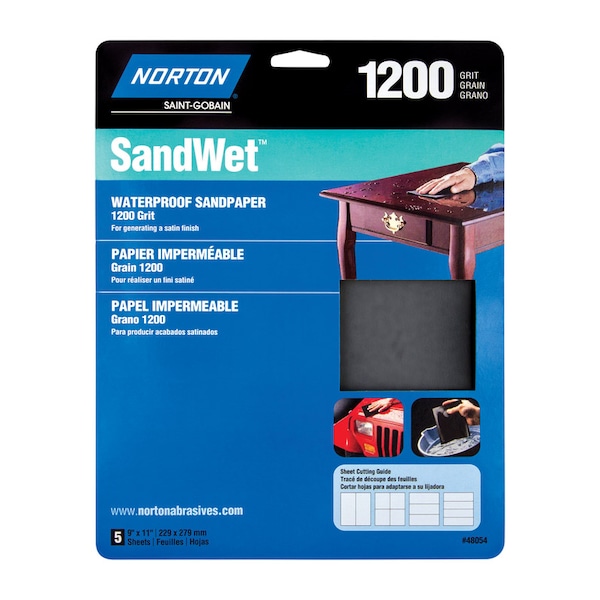 Norton Abrasives Norton SandWet 11 in. L X 9 in. W 1200 Grit Aluminum Oxide Waterproof Sandpaper 5 pk 7660748054 - main